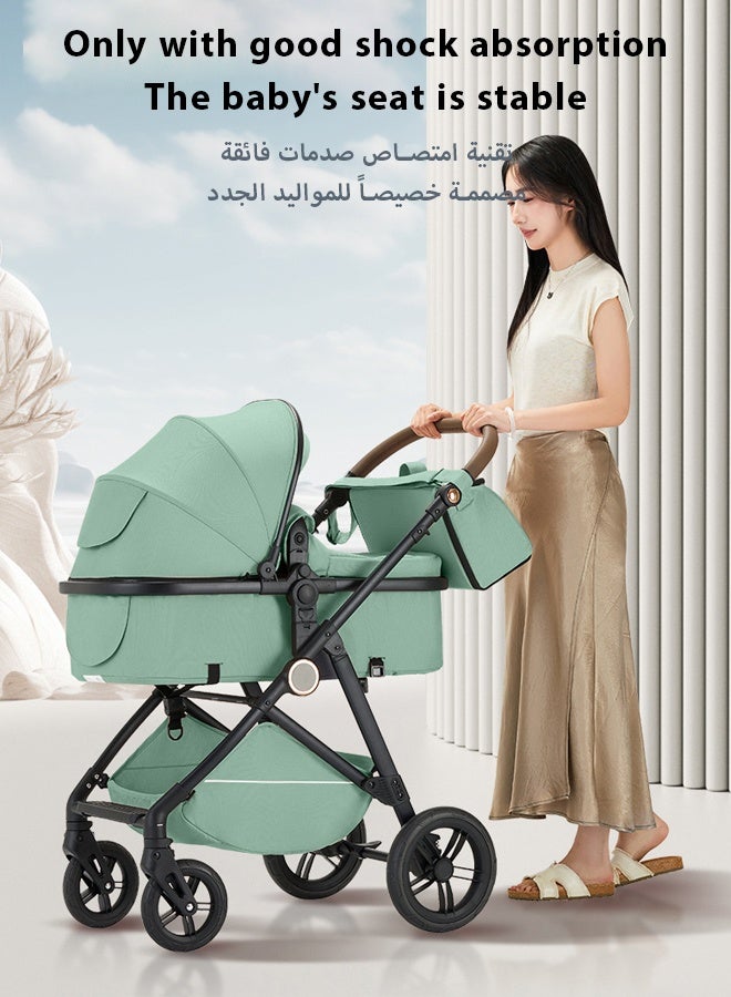 كيديليو عربة أطفال 3 في 1، مقصورة سفر متعددة الوظائف للمواليد الجدد، عربة أطفال قابلة للطي بيد واحدة للرضع، عربة أطفال مرتفعة للأطفال الصغار بعجلات مطاطية، طبق طعام، حصيرة تبريد، ناموسية، وغيرها من الملحقات - Image 2